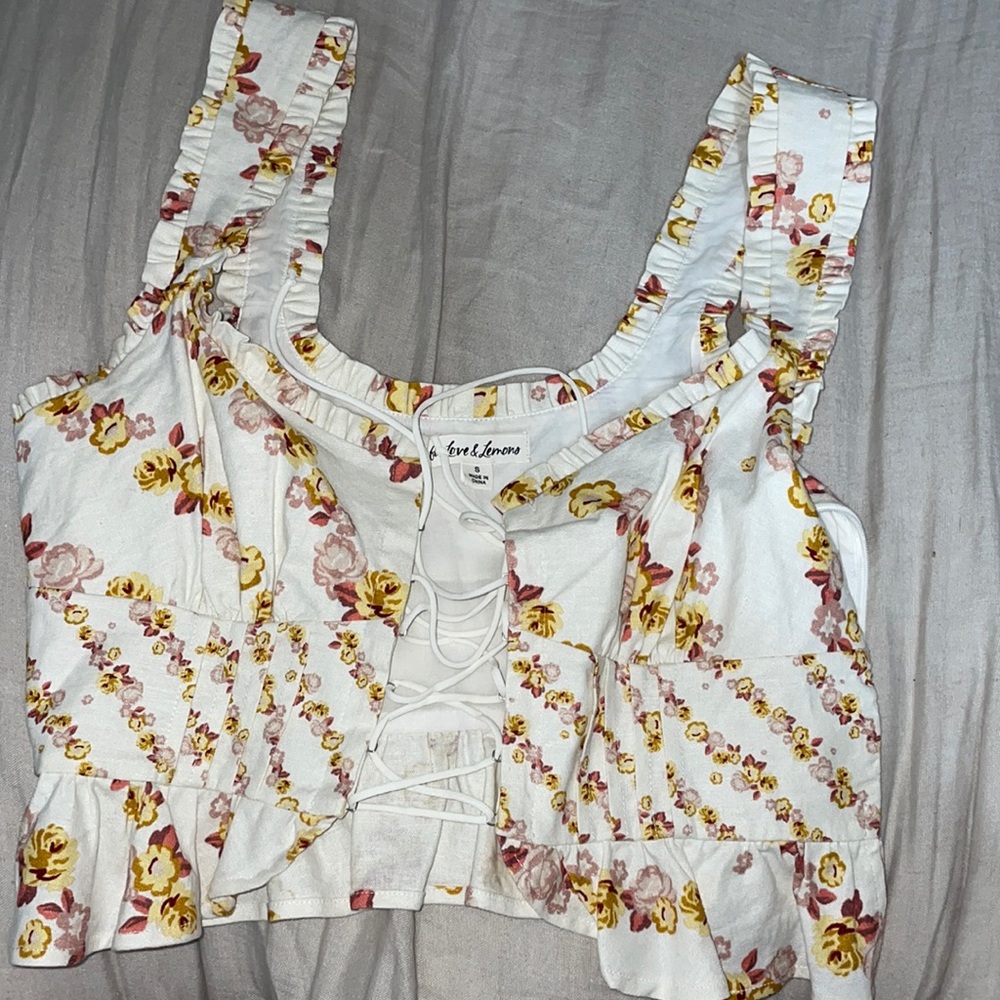 Small for love and lemons floral lace front crop top